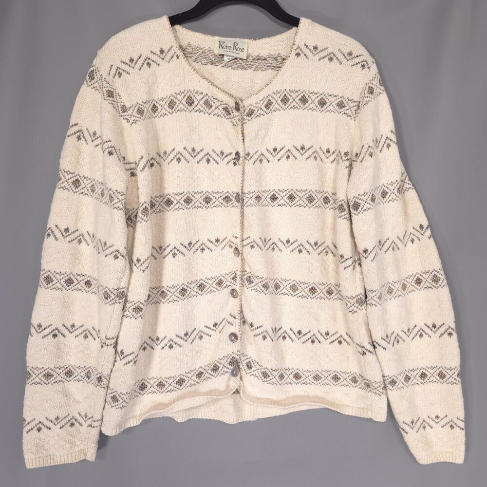 REBA ROSE Women’s Cardigan Sweater MEDIUM Fair Isle Cotton Knit NEW YORK Made